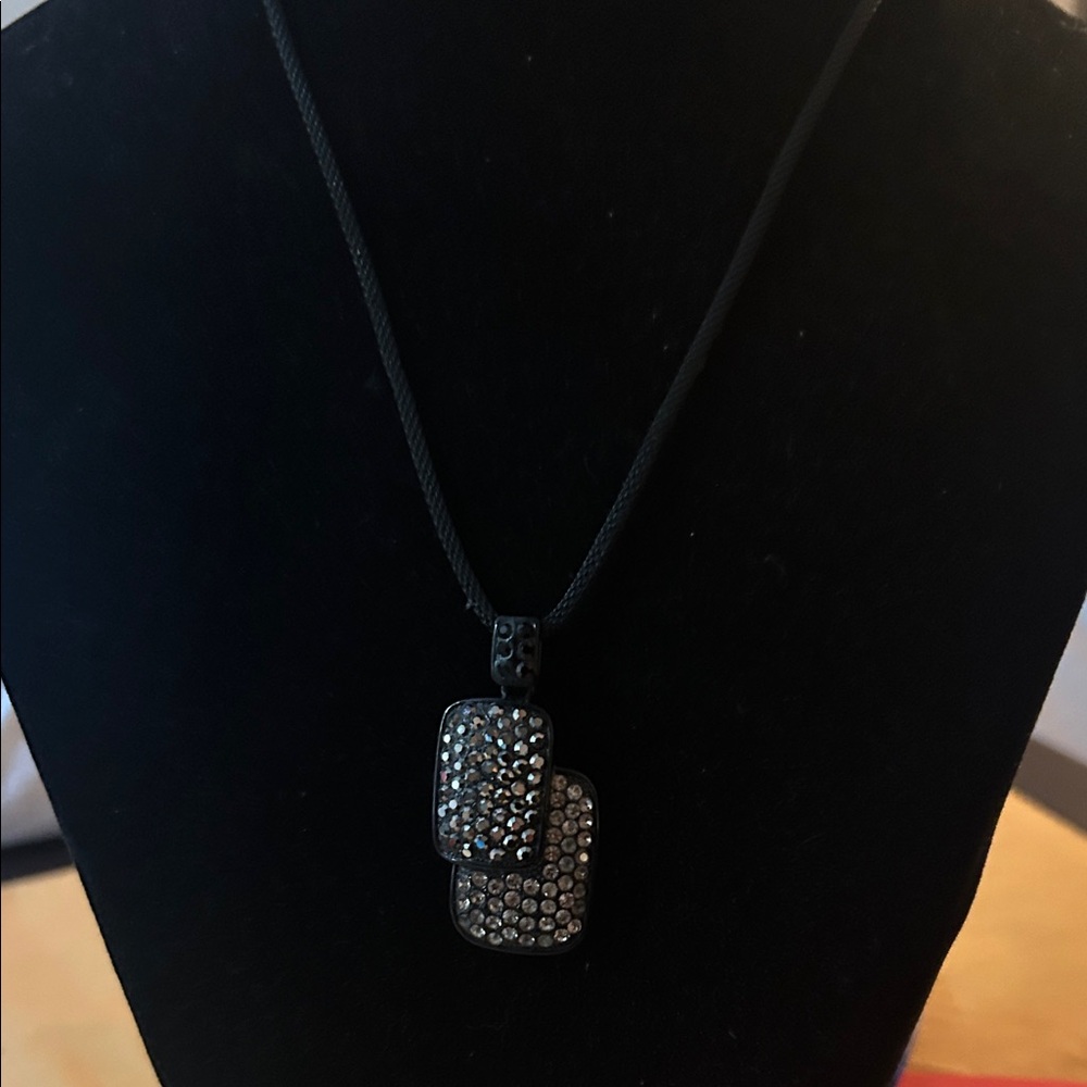 Black Crystal Double Pendant Necklace for Women